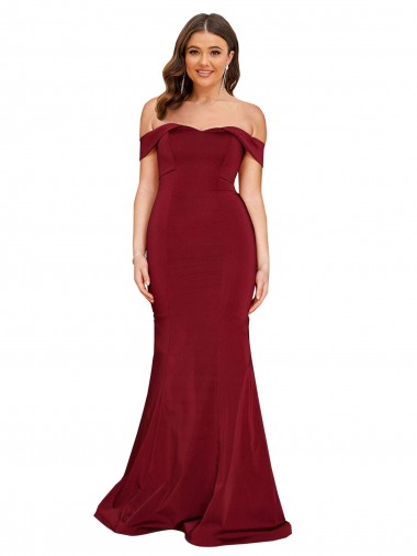 Shop Off Shoulder Sleeves Sweetheart Neckline Long Formal Spandex Bridesmaid Dress / Prom Dress Edmonton