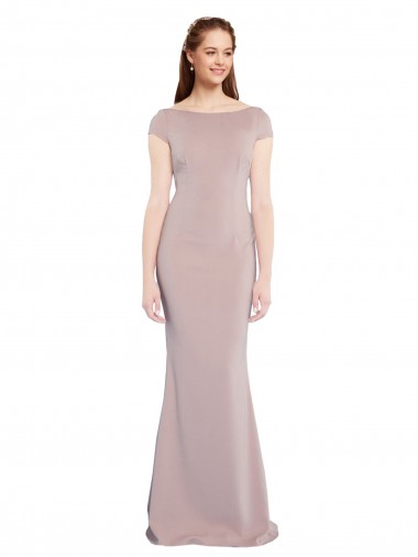 Shop Boat Neck Cap Sleeve Formal Crepe Bridesmaid Dress / Prom Dress with Plunging Tie Back Edmonton
