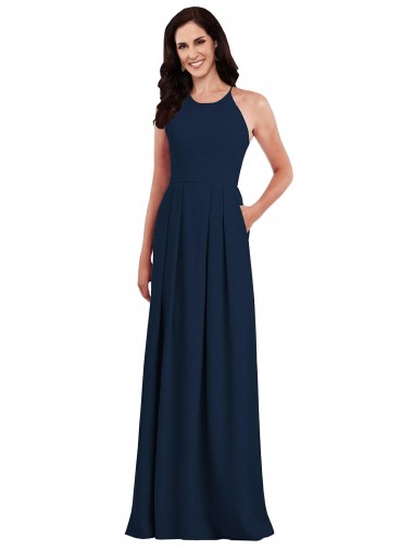 Shop Criss Cross Back Crepe Halter Bridesmaid Dress with Pockets Edmonton