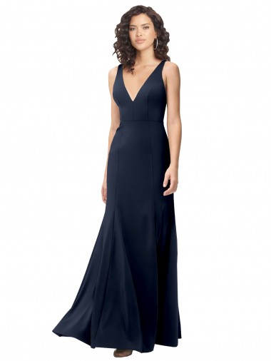 Shop Classic V-Neck Long Stretch Formal Crepe Bridesmaid Dress / Prom Dress with V-Back Edmonton