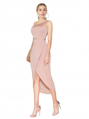 Shop Knee Length One Shoulder Formal Crepe Short Wrap Bridesmaid Dress / Prom Dress Edmonton