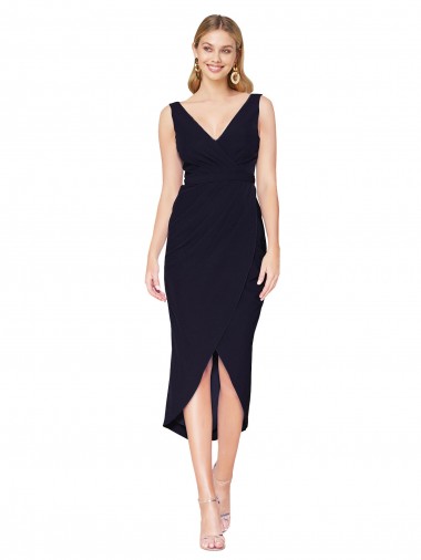 Shop Knee Length V-Neck Formal Crepe Short Cocktail Wrap Bridesmaid Dress / Prom Dress Edmonton