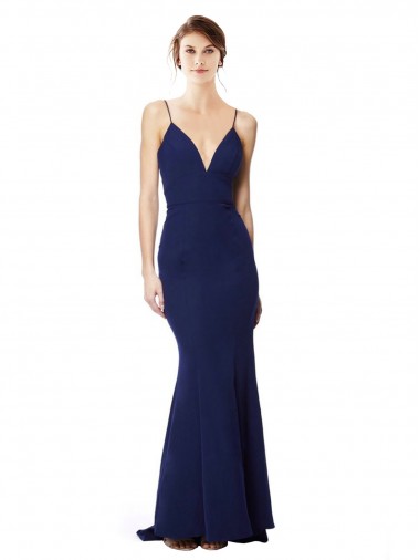 Shop Deep V-Neck Spaghetti Straps Mermaid Formal Crepe Bridesmaid Dress / Prom Dress Edmonton