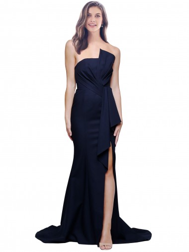 Shop Long Strapless Sweep Train Low Back Crepe Bridesmaid Dress / Prom Dress Edmonton