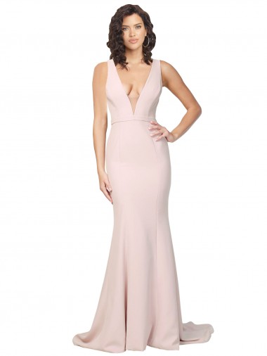 Shop Deep Plunging V-Neckline Full Length Formal Crepe Bridesmaid Dress / Prom Dress with Deep V-Backline Edmonton