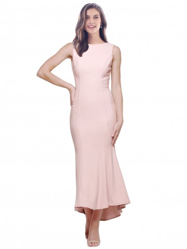 Shop High Neck Low V-Back Cocktail Midi Length Formal Crepe Bridesmaid Dress / Prom Dress Edmonton