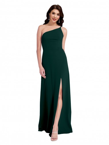 Shop A-Line Slim One Shoulder Formal Crepe Bridesmaid Dress / Prom Dress with Asymmetrical Straps and Side Slit Edmonton
