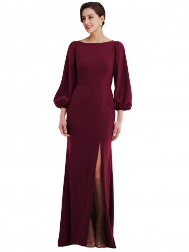 Shop Bishop Sleeve Open Back Trumpet Formal Crepe Bridesmaid Dress / Prom Dress with Scarf Tie Edmonton