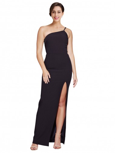 Shop Long Floor Length Formal Crepe Bridesmaid Dress / Prom Dress with Side Split and One Strap Edmonton