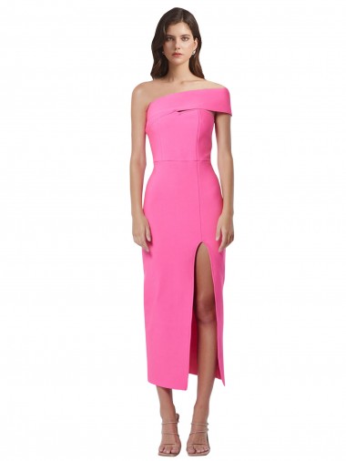 Shop One Shoulder Neckline Short Midi Length Formal Crepe Bridesmaid Dress / Cocktail Prom Dress Edmonton