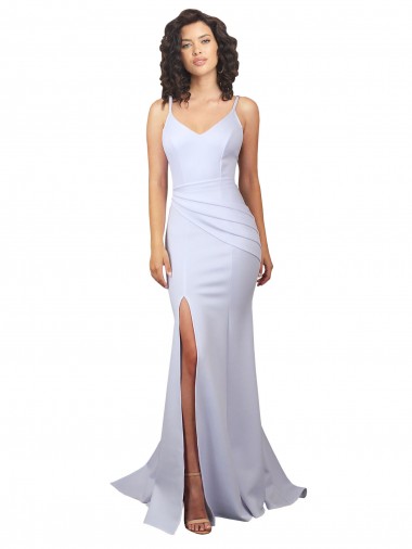 Shop Simple Mermaid V-Neck Long Crepe Beach Wedding Dress with Right Slit Edmonton