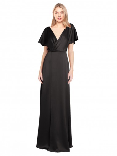 Shop Cap Sleeves Open Back Long Formal Stretch Satin Bridesmaid Dress / Prom Dress Edmonton