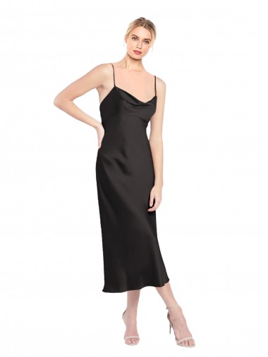 Shop Cowl Neck Midi Length Short Cocktail Formal Stretch Satin Slip Bridesmaid Dress / Prom Dress Edmonton