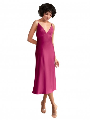 Shop Midi Length V-Neck Short Formal Stretch Satin Bridesmaid Dress / Cocktail Prom Dress with Low Scoop Back Edmonton