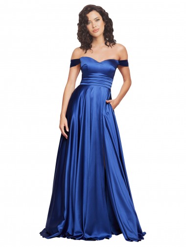 Shop Ball Gown Off the Shoulder Sweetheart Formal Stretch Satin Bridesmaid Dress / Prom Dress Edmonton