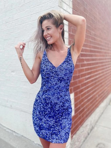Shop Short Velvet Sequin V-Neck Sleeveless Prom Dress Edmonton