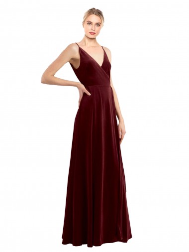 Shop Faux Wrap V-Neck Sleek Long Formal Velvet Bridesmaid Dress / Prom Dress Edmonton