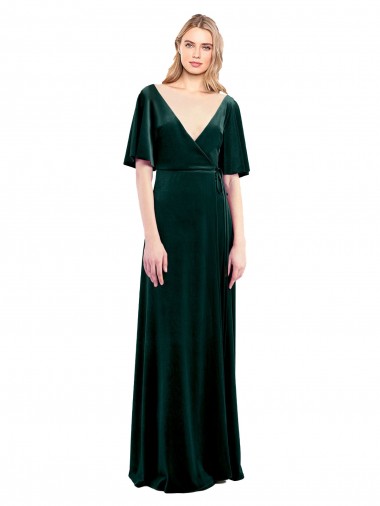 Shop Deep V-Neck Flutter Sleeves Long Velvet Wrap Bridesmaid Dress / Prom Dress Edmonton