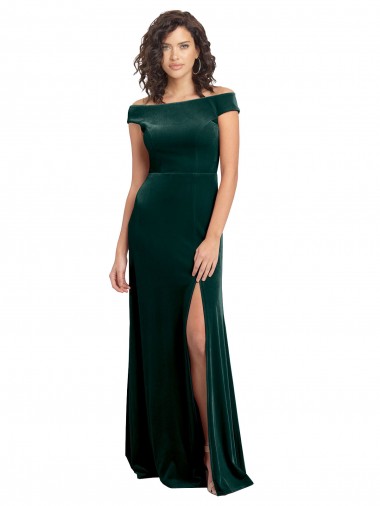 Shop Floor Length Cap Sleeves Long Formal Velvet Bridesmaid Dress / Prom Dress with High Side Slit Edmonton