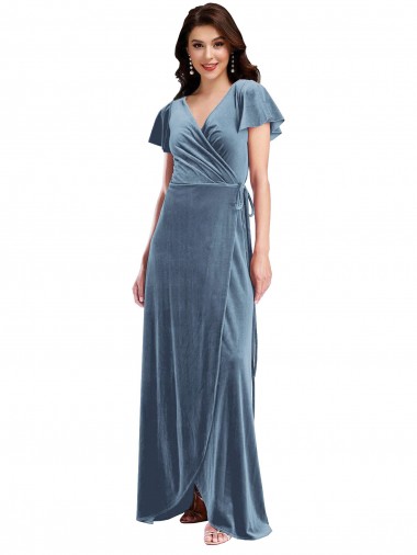 Shop Flutter Sleeve Velvet Wrap Maxi Bridesmaid Dress / Prom Dress with Pockets Edmonton