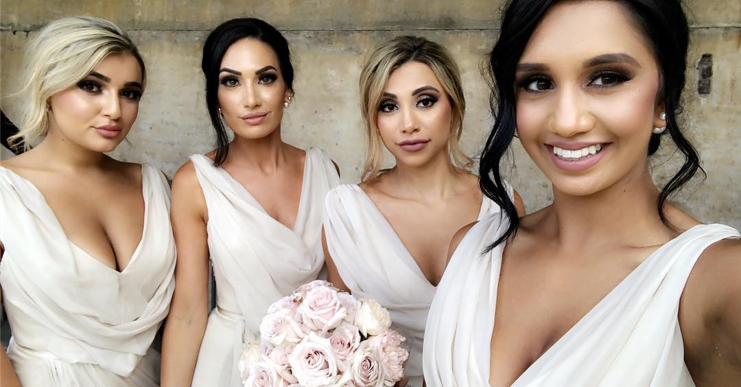 Full Length Luxe Chiffon Long Champagne bridesmaid dresses Edmonton with Sexy High Slit and Front Ruffles